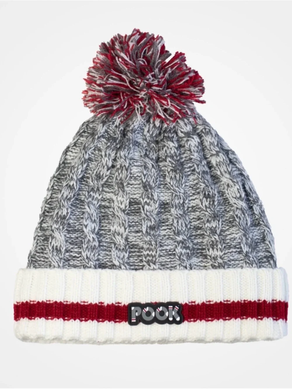 Pook Beanie stocking cap One Size Gray Red White Black Toque Fleece unisex